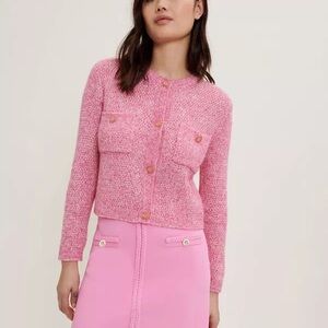 Maje Pink Bouclé Knit Cardigan Set